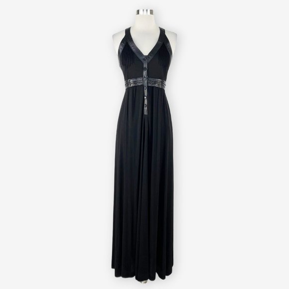 Balenciaga Dresses & Skirts - Balenciaga Paris Maxi Dress Long Black Leather Trim Jersey Grecian Style Gown 40
